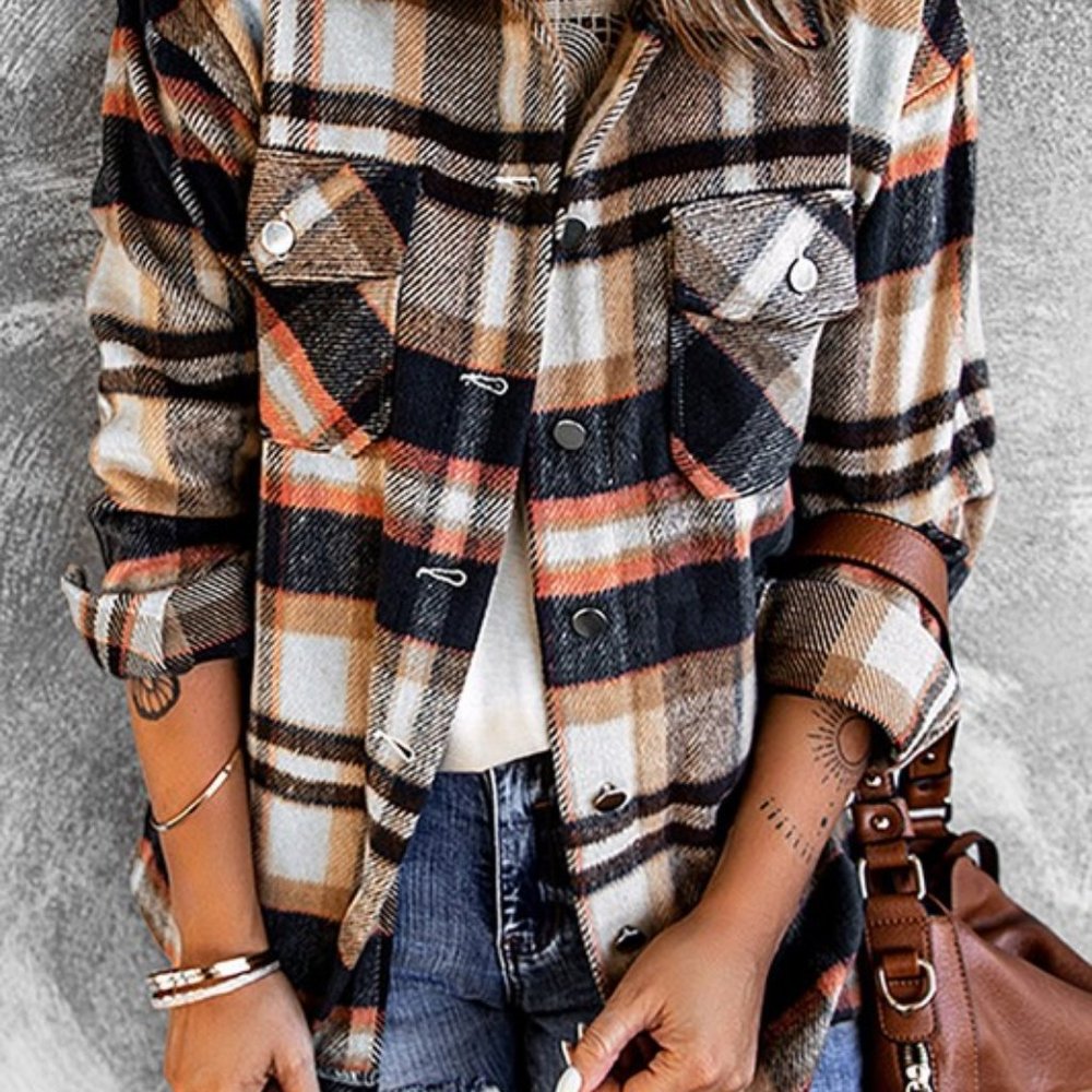 Womens Long Sleeve Plaid Button Down Flannel Shirt